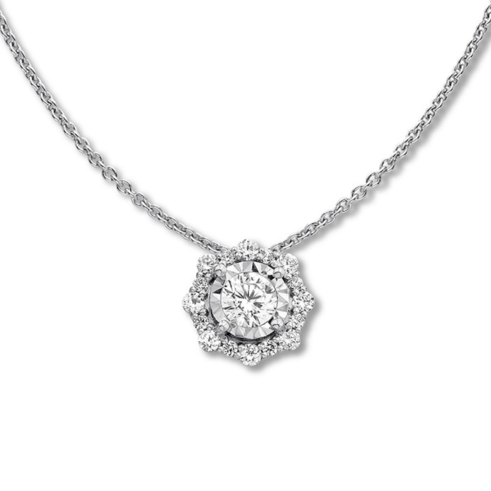 Diamond Necklace 1 ct tw Round-cut 14K White Gold